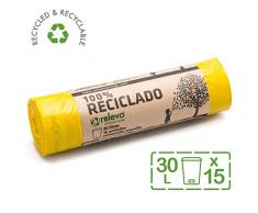Relevo 100% Reciclado Bolsas de Basura, extra resistentes 30 L, 15 bolsas