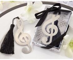 Lote de 20 Elegantes Puntos de Libro NOTA MUSICAL en caja de regalo + lazo - Marcapáginas, puntos libros detalles de bodas