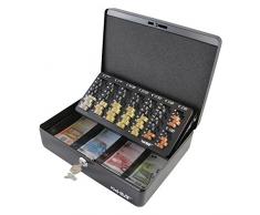 HMF 10026-02 Caja de caudales negra caja de dinero con bandeja de recuento de monedas 2 asas 30 /× 24 /× 9 cm
