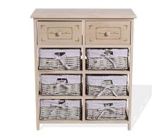 Rebecca Mobili Aparador rústico, Mueble Multiusos 2 cajones 6 cestas, Madera, Beige, para baño Cocina- Medidas: 70 x 60 x 30 cm (AxANxF) - Art. RE4027