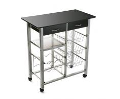 Versa Leicester Carro de cocina con ruedas, cajones y botellero, Verdulero con despensa y organizadores, Almacenaje de cocina, Medidas (Al x L x An) 82 x 40 x 76 cm, Madera y Metal, Color Negro