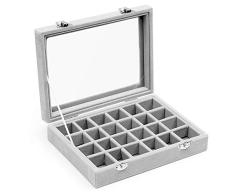 Aweisile 24 Compartimentos Caja Joyero Estuche Organizador de Anillos Bandeja de Joyería Anillo Caja aretes Anillo joyería Caja Bandeja Caja de joyería con Tapa de VidrioTransparente