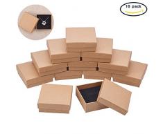 BENECREAT 16 Pack Cajas de Cartón Kraft para Collar 7x7x3cm Pequeña Caja de Regalo Cuadrada de Pulsera y Pendientes Cumpleaños Boda Festival