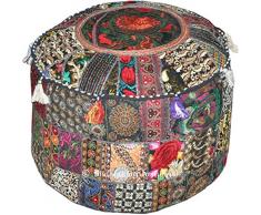 Traditional India Puf Infantil con diseño de Patchwork Indio, para salón, baúl Decorativo, con Bordado,para Sentarse y reposar los pies, 35 x 56 cm