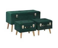 vidaXL Set Taburetes Almacenamiento 3 Piezas Asiento Silla Sillón Banquillo Entrada Aparador Arcón Baúl Mueble Organizador Almacenaje Verde Terciopelo