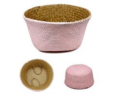 SODIAL Canasta de mimbre Canasta de paja Canasta de jardin plegable Canasta de mimbre Canasta de pasto tejida Canasta de hierbas de ratan Canasta de flores Organizacion-Tamano S-Color rosa