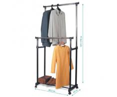 Tatkraft Phoenix Perchero de Ropa Doble Telescópico con Ruedas Altura Ajustable 100-170 cm Acero Cromado