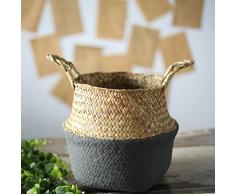 WOVELOT Canasta de Mimbre Canasta de Paja Canasta de Jardin Plegable Canasta de Mimbre Canasta Tejida Canasta de Pasto Marfil Canasta de Ratan Florero Talla M-Color Gris