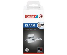 Colgador de perchas tesa Klaam, de metal cromado brillante, autoadhesivo, tecnología de montaje adhesiva, 60 x 120 x 55 mm