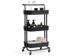 COSTWAY Carro Multiuso de Servicio con Ruedas Carrito Auxiliar para Cocina Baño Peluquería Carga hasta 60kg (Negro)