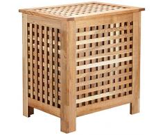 Relaxdays – Cesta con tapa para la lavandería, hecho de nogal, Volumen 70 l, 55.5 x 52.5 x 39.5 cm, caja de almacenamiento, bolsa extraíble, color natural