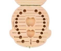 Leisial Caja de Almacenamiento de Dientes de Leche Souvenir Caja Guardar Madera Diente Organizador de la Caja para Niños Niñas Bebé 1pc(Español)