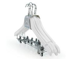 Hangerworld 25 Perchas 45cm Madera Blanca con Pinzas de Metal para Pantalones y Muescas para Tirantes