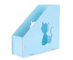 Revistero, revistas, periódicos, estantería de almacenamiento montada, de madera, simple caja de almacenamiento, oficina, sala de reuniones, archivador, diseño de gato, color azul 10 * 25 * 24CM