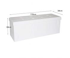 HS-Lighting Plegable Asiento Banco Asiento Taburete con Espacio 120L baúl Asiento, Caja con Tapa pie Taburete, soporta hasta 300 kg, Piel sintética, 110 x 38 x 38 cm (Blanco)