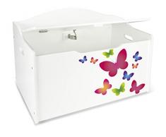 Baúl Para Juguetes XL Caja de Madera Almacenamiento Baúl Infantil Cuarto de Niños Equipamiento de Sala Jardín de Infantes Guardería Para Juguetes y Accesorios Mariposas Coloridas