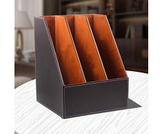 Revistero escritorio 3 ranuras de Madera de archivos de cuero soporte de sobremesa del archivo organizador de la carpeta de documentos y revistero de tres capas ( Color : Coffee , Size : 27×27×34 )