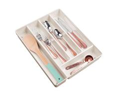 mDesign Cubertero para cajón de plástico – Práctica Cesta organizadora para la Cocina – Separadores de cajones Antideslizantes con 5 Compartimentos para Utensilios de Cocina – Crema