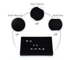 Caja Terciopelo para Joyas Anillos Pendientes Organizador de Joyería Bandejas para Joyas gaveta Organizador Display Box Regalos de Cumpleaños 22,5 * 14,5 * 3 cm(Negro)