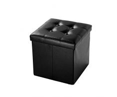 Machupichu Almacenamiento Otomano Cubo Taburete Plegable para pies Cesto Banqueta Plegable Asiento con reposapiés con Tapa 15x15x15 Pulgadas para la Entrada de la Sala de Lectura de cabecera (Black)