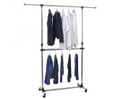 Songmics Perchero con ruedas (con ruedas, altura ajustable entre 113 y 198 cm) Azul, tubo compuesto de acero inoxidable LLR41L