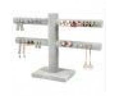2 Tiers Velvet T-Bar 6.6"Pendientes Estante para Joyas Soporte para Rack Organizador Exhibidor - Gris