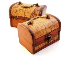 Ganzoo Juego de 2 Cofre del Tesoro para decoración (Antiguo) con Revestimiento de Piel en el país Tarjetas Estilo, joyero de Madera para Guardar Joyas & Piezas pequeñas – Marca