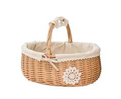 HUVE Cesta de Mimbre de Picnic Fruta Rattan Caja de Almacenamiento té Aperitivos Mimbre y Tela de Color Madera Canasta de Almacenamiento con Tapa