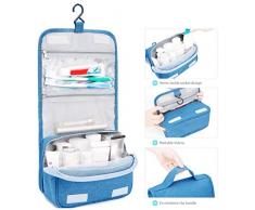 WARMWORD Bolsa de Aseo Colgante Maquillaje portátil Organizador cosmético Bolsa de Lavado de Viaje Plegable Idea para Hombres Mujeres viajeros Conductores de Larga Distancia, Azul