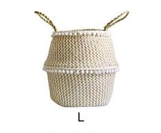 Sumshy Seagrass Cesta Grande Plegable Tejida A Mano, Cesta Almacenamiento Universal Ideal para Lavandería Y Almacenar Juguetes, Ropa, Fruta O Plantas