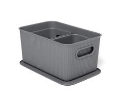 Tatay Set de Cestas de OrganizaciÃ³n Multiusos con Tapa, 3X Gris Antracita, Mediano