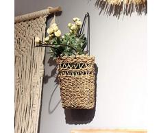 Cesta de flores de mimbre con asa - Cesta de flores tejida a mano, cestas de flores para colgar en la pared para flores secas, flores y plantas - Cestas de almacenamiento para el hogar multifunción