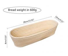 Suneste Natural Banneton Proofing Cesta, 10"/25cm Redondo Banneton Brotform para Pan y Masa, Gran Proving Rising Rattan Bowl para Artisan Pan Sourdough, Oval-28 * 14 * 8cm, 28 * 14 * 8cm