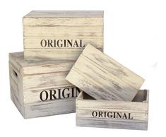 Baúl de madera Original. Set de 3 baúles de madera en color blanco decapado y letras ORIGINAL. Ideal para almacenar y decorar. Decoración de casa, locales, escaparates, bodas, para guardar los juguetes de los niños...