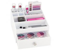 InterDesign Drawers Caja con compartimentos | Caja de maquillaje con 1 cajón y 11 compartimentos | Organizador de maquillaje o artÃculos de oficina | Plástico blanco