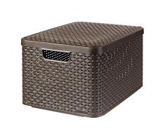 Curver 205861 - Cesta con tapa con efecto mimbre (tamaño grande, polipropileno)