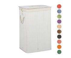 Relaxdays Cesto Ropa Sucia Plegable, Cubo Colada Rectangular con Tapa, Bambú, 83 L, 65,5 x 43,5 x 33,5 cm, Blanco
