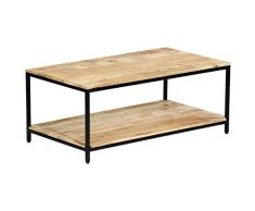 vidaXL Mango Mesa Centro Madera Maciza en Bruto Estante Revistero Estilo Industrial Diseño Moderno Rústico Mesita Auxiliar Baja Patas Hierro Sofá Sala