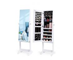 Nicetree Espejo joyero de Pie con Espejo para Joyas. Armario joyero inclinable de Madera con Cerradura. Blanco Grano de Madera. Regalo Ideal
