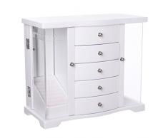 SONGMICS JBC57W - Joyero Grande de Madera con Puerta de acrílico Transparente, 4 cajones, Color Blanco, Estilo rústico