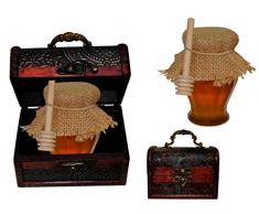 Lote de 3 Originales Botes de Miel con Palo en Baúl de MaderaClasico. Detalles y Recuerdos. Dulces. Regalos para Fiestas de Cumpleaños, Bodas, Bautizos y Comuniones.DC 