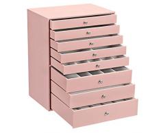 SONGMICS Joyero, Caja de Joyas, Estuche Grande de 8 Niveles, Ideal para Collares, Pendientes, Gafas de Sol, Pulseras, Relojes, Rosa Claro JBC11PK