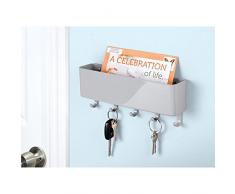 mDesign Portallaves de pared de plástico con repisa – Organizador de cartas y llaves moderno – Práctico organizador de llaves para el recibidor o la cocina – gris
