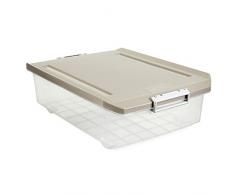 Tatay 1151223 Caja de Almacenamiento Multiusos Bajo Cama con Tapa, 32 l de Capacidad, Plástico Polipropileno Libre de BPA, Marron Taupé, 40 x 56 x 17,5 cm