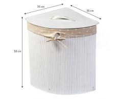 Tatkraft Virginia Cesta de Ropa Esquina Blanca Bambu 48L Cubierta Bolsa Interior Algodón 35X35X50cm