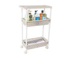 Carro Auxiliar Con Ruedas Y 4 Bandejas De Rejilla Plásticas Para La Sala De Estar De La Cocina,47.9X21X77.4cm - C9D