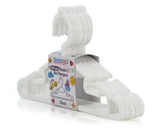 Hangerworld 10 Perchas 30cm Niños y Bebés Plástico Blanco con Barra Pantalón y Ganchos para Tirantes