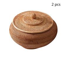 Rattan cesta del almacenaje, Rattan cesta del almacenaje de pan grande caja del caramelo de Abarrotes cesta Conjunto de 2 Inicio del organizador del almacenaje ( Color : Natural , Size : 28x13CM )