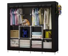 UDEAR Armario de Ropa de Tela y Tubo Metal para Ropa Organizador Ropero Plegable Colgar (Negro)