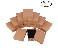 BENECREAT 12 Pack Cajas de Cartón para Collar 9x7x3cm Pequeña Caja de Regalo Rectácula de Pulsera y Pendientes Cumpleaños Boda Festival